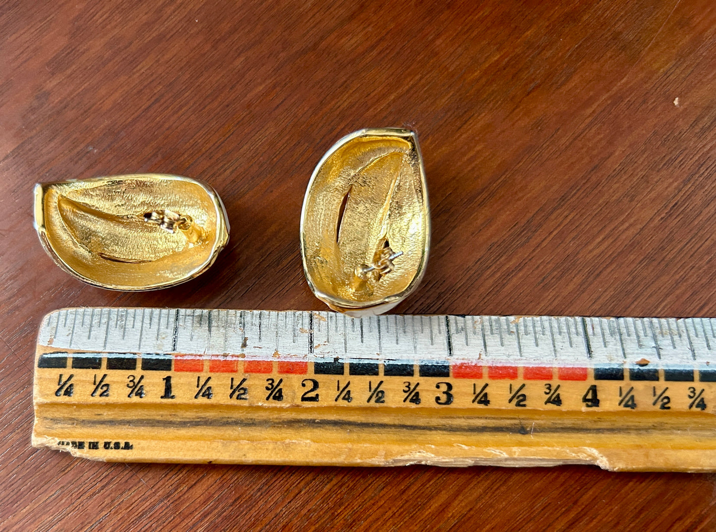 Vintage 80's Large Gold Tone White Cream Enamel Pierced Earrings