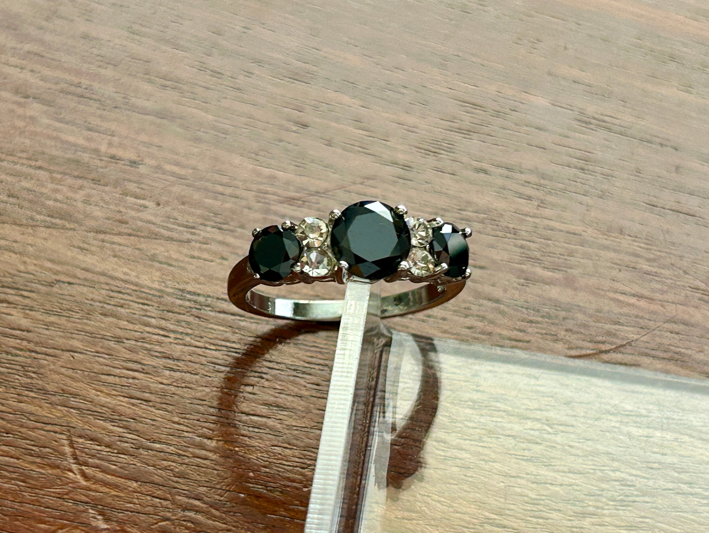 Silver Tone Black White CZ Ring Sz 8