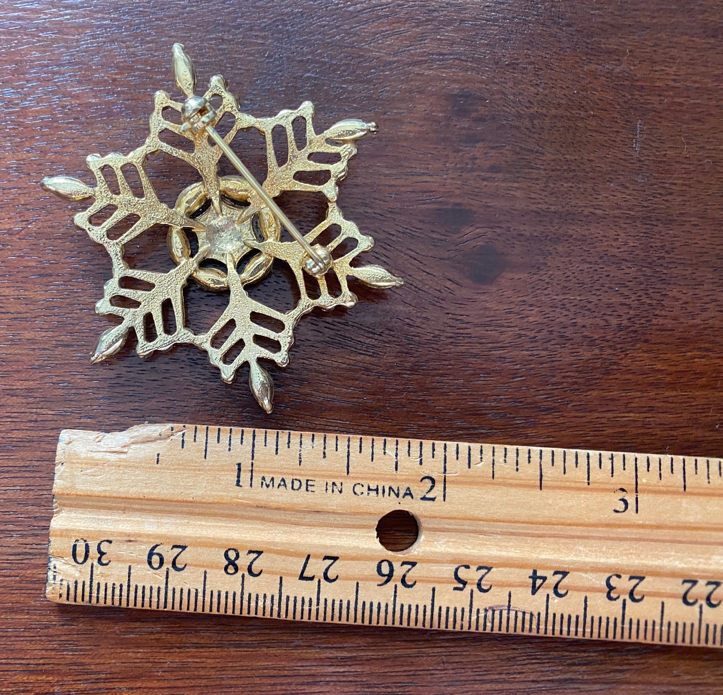 Vintage Multicolor Gold Tone Snowflake Brooch Pin Rhinestones