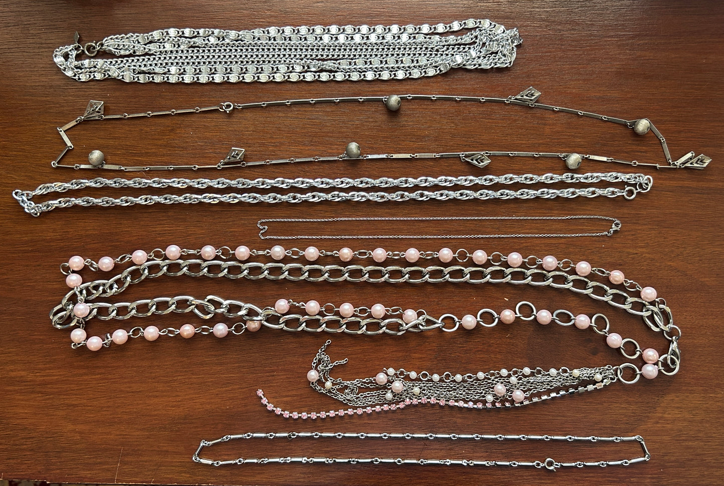 Vintage to Now Silver Tone Chain Link Necklace Lot Pink Sarah Coventry