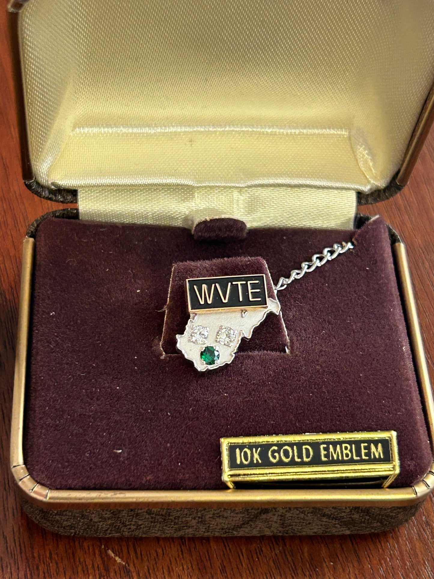 Vintage 10k Gold Diamond Advertising WVTE Employee Tie Tack in Box