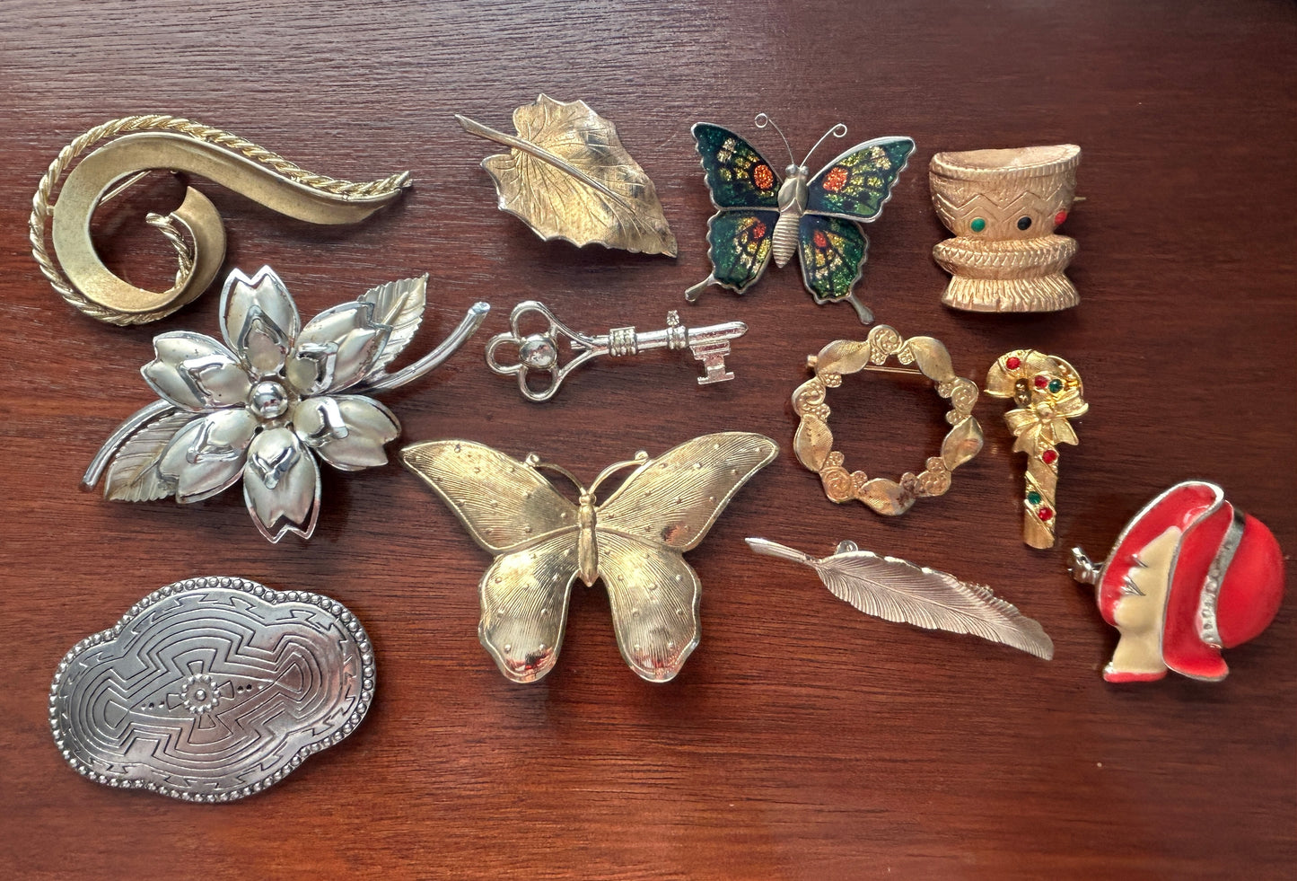 Vintage to Now Brooch Pin Lot Brooches Butterfly Enamel Gold Silver Tone & More