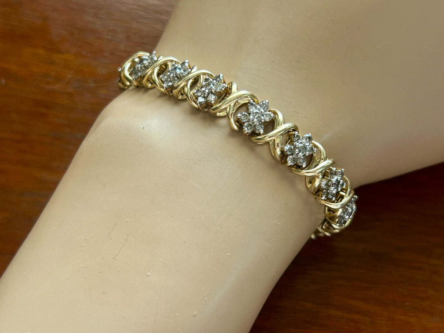 HEAVY 14k Yellow Gold X Design 3.5ctw Diamond Tennis Bracelet Signed JAFA