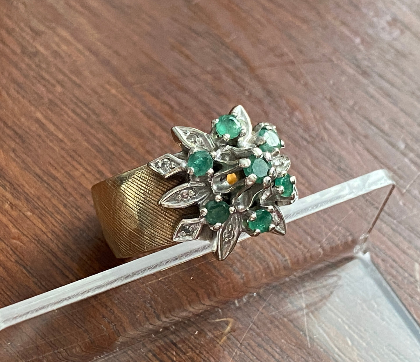 Vintage Trubrite 14k Yellow Gold Emerald Diamond Cocktail Ring Sz 8.25