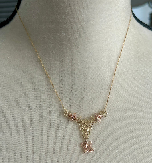 OR Designer Signed 10k Rose Yellow Gold Butterfly Filigree Chain Necklace