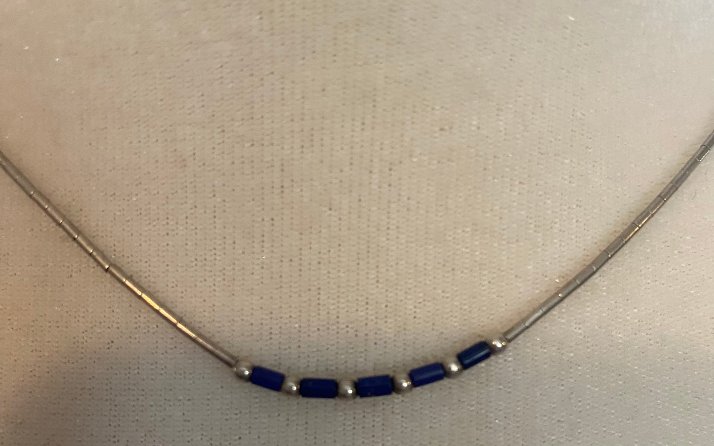 Sterling Silver 925 Blue Lapis Lazuli Bead Necklace