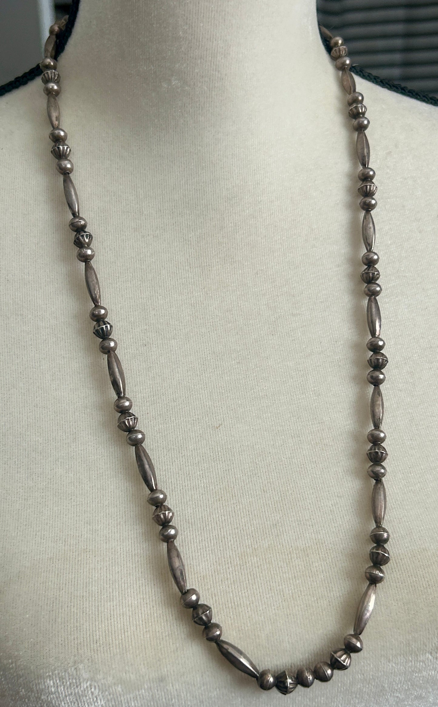 Silver Old Pawn Navajo Hollow Bead Necklace