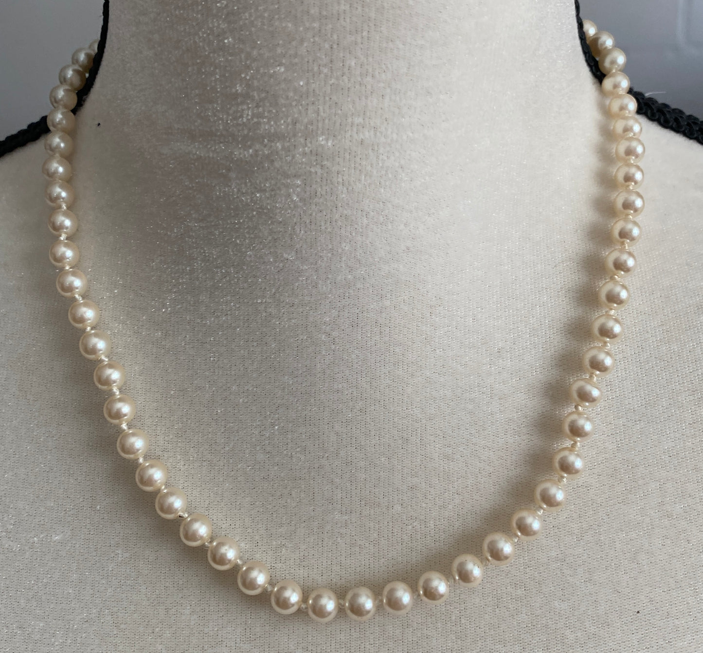 Vintage Faux Pearl Single Strand Knotted Necklace Made in Japan