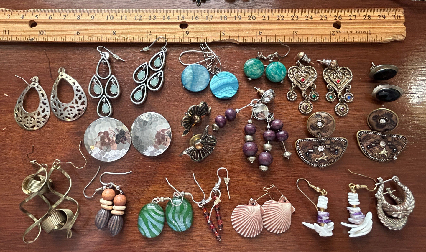 Vintage to Now Lot of Pierced Boho Earrings Wood Shell Hammered Bead Dangly