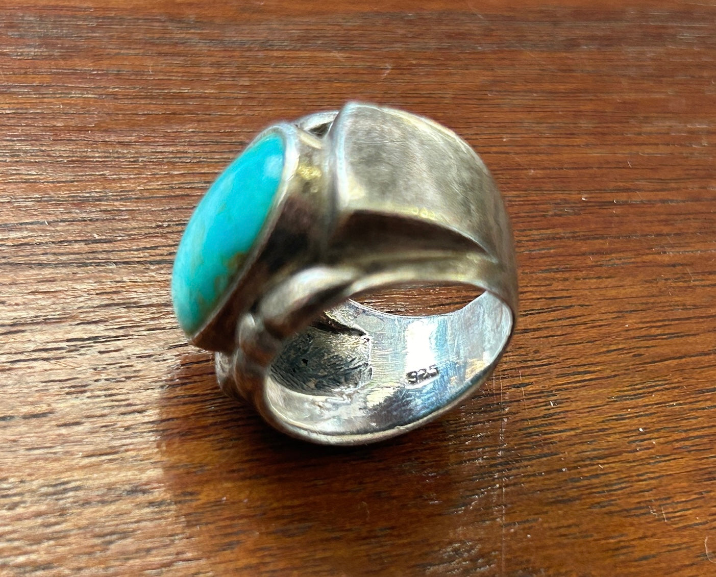 Vintage Southwestern Sterling Silver Ring Oval Turquoise Stone Sz 5.5