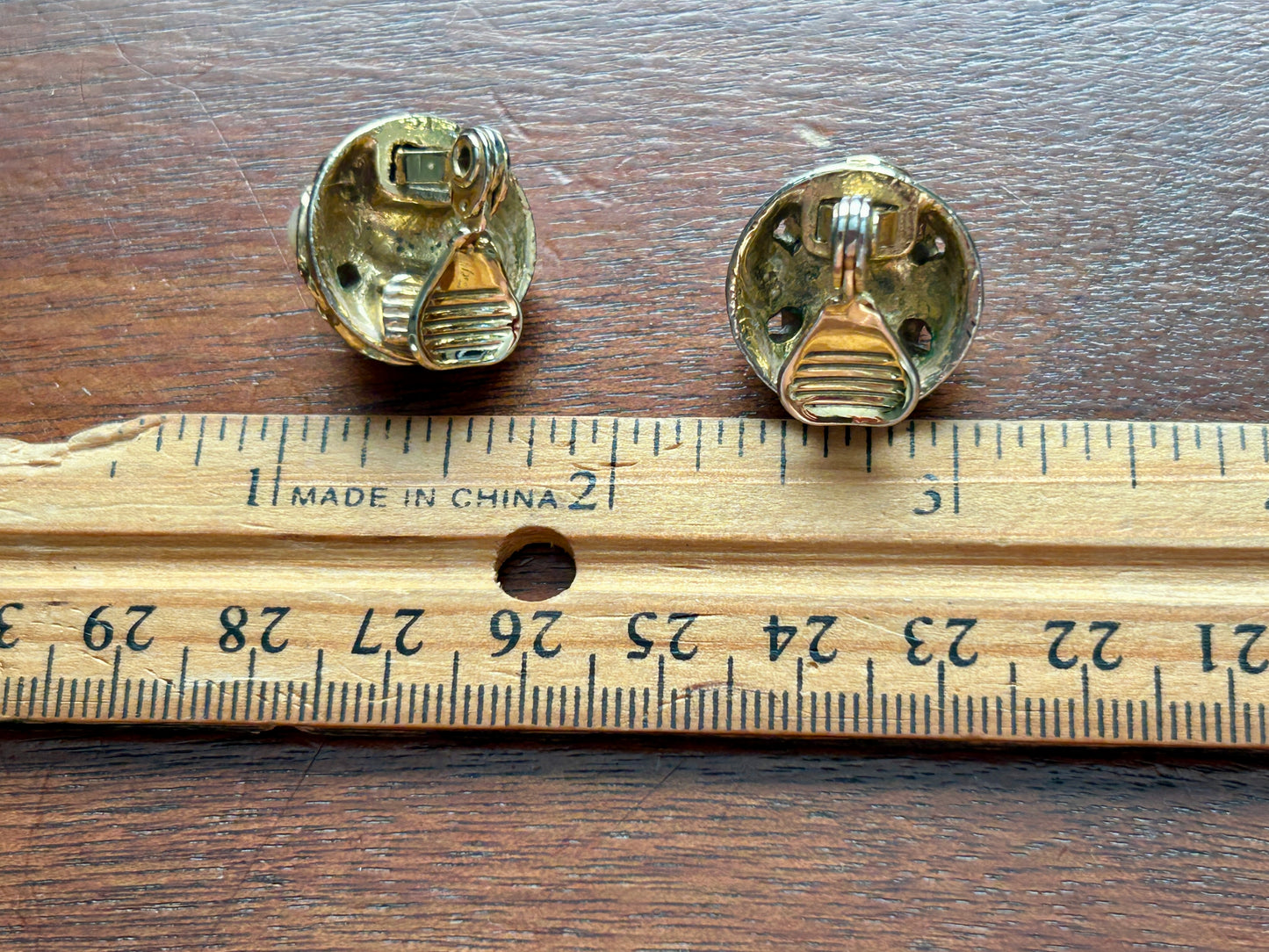 Vintage Gold Tone Faux Pearl Domed Clip On Earrings