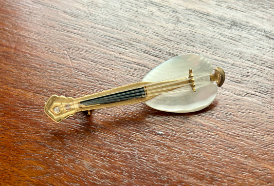 Vintage Gold Tone Mother of Pearl Guitar Brooch Pin