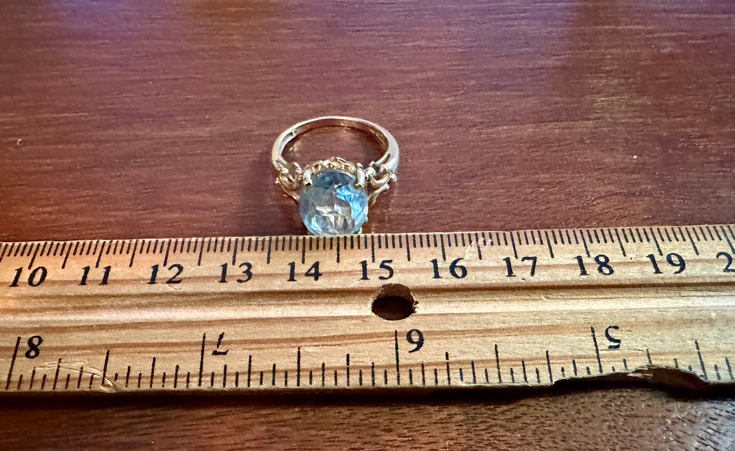 Signed JCM 10k Yellow Gold Massive Aquamarine Cocktail Ring Sz 7