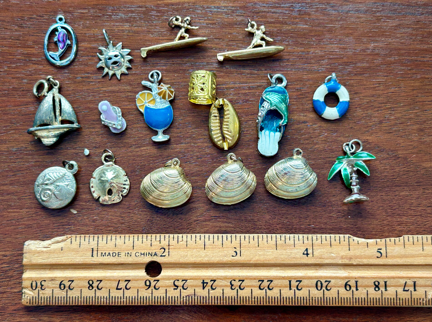 Vintage to Now Ocean Summer Beach Theme Charms Pendants Sailboat Surfing Sandals