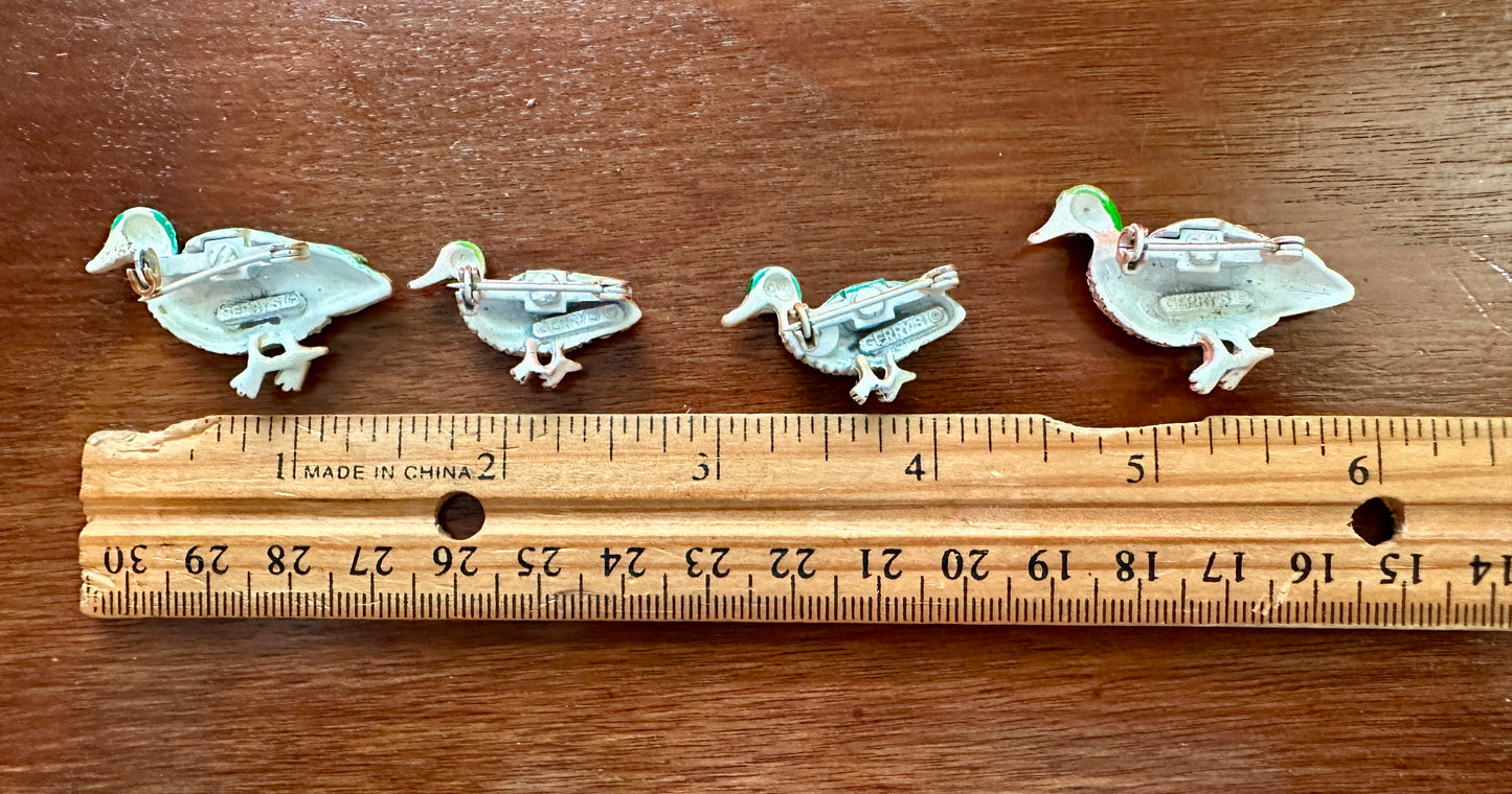 Vintage Lot of 4 Gerrys Signed Enamel Duck Mallard Brooch Lot