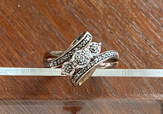 Sterling Silver 925 Diamond Bypass Style Ring Sz 7