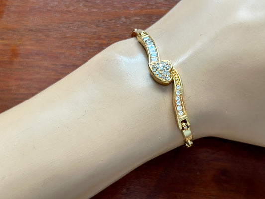 Gold Tone Rhinestone Baguette Heart Bracelet