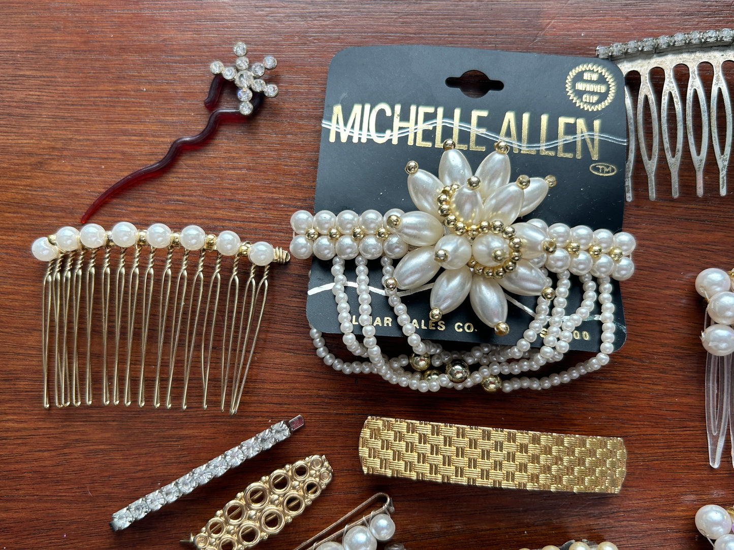 Vintage to Now Hair Accessories Lot Clips Combs Barrettes Faux Pearls Rhinestone