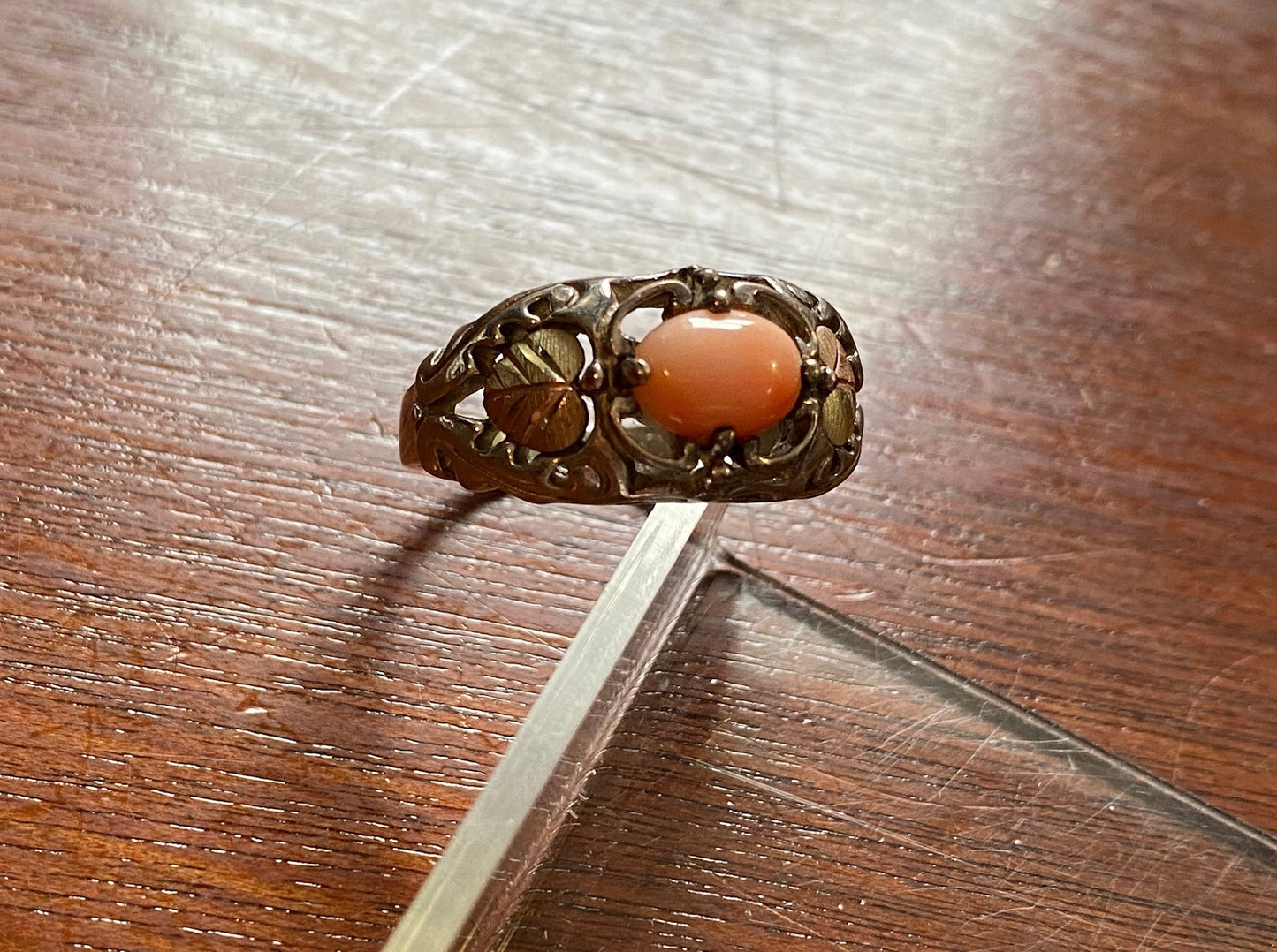 Black Hills Gold Sterling Silver 12k Gold Coral Ring Sz 8.75