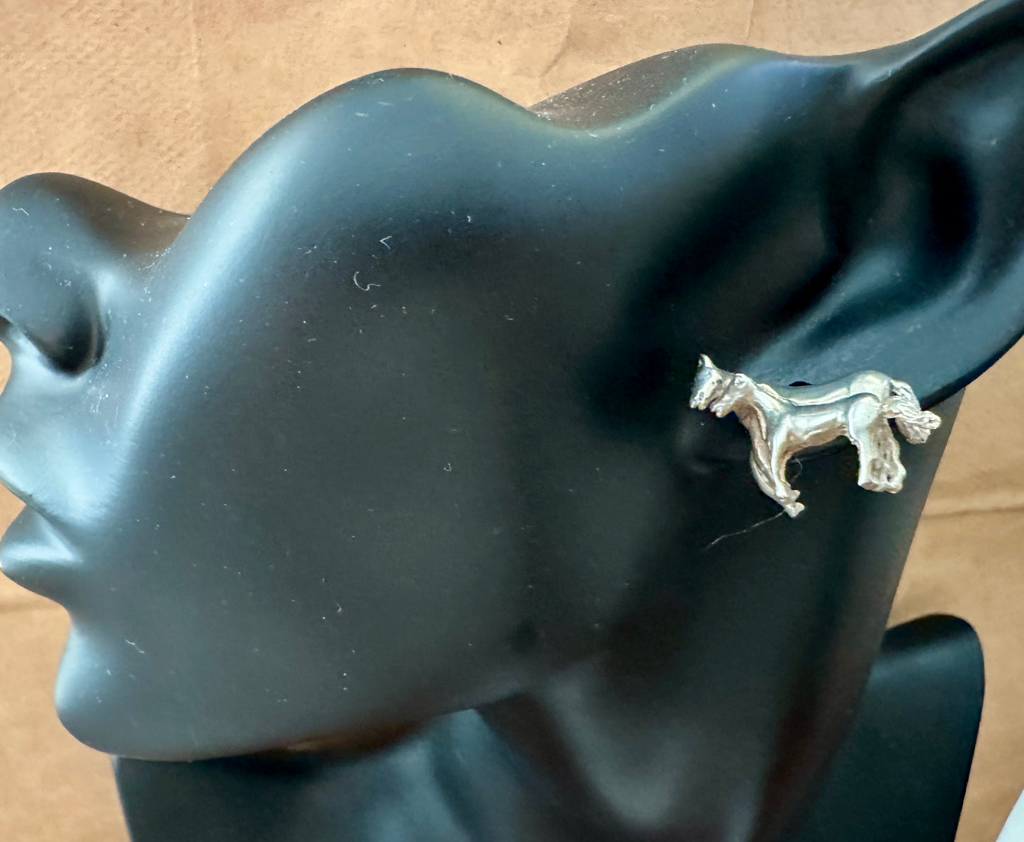 Vintage Unmarked Silver Large Horse Stud Pierced Earrings