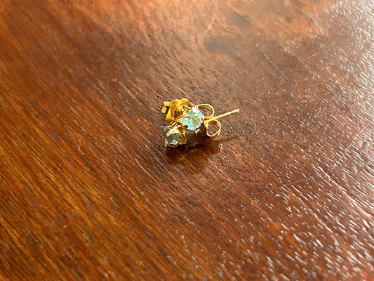 14k Yellow Gold Aquamarine Dainty Small Stud Earrings