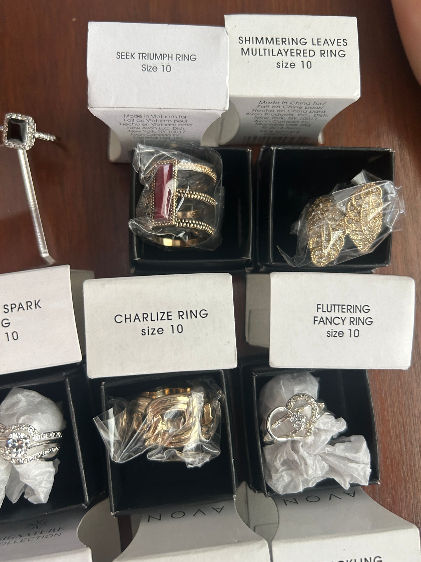 Contemporary Avon Costume Cocktail Ring Lot Sz 9 - 10 CZ Moonstone Gold Silver