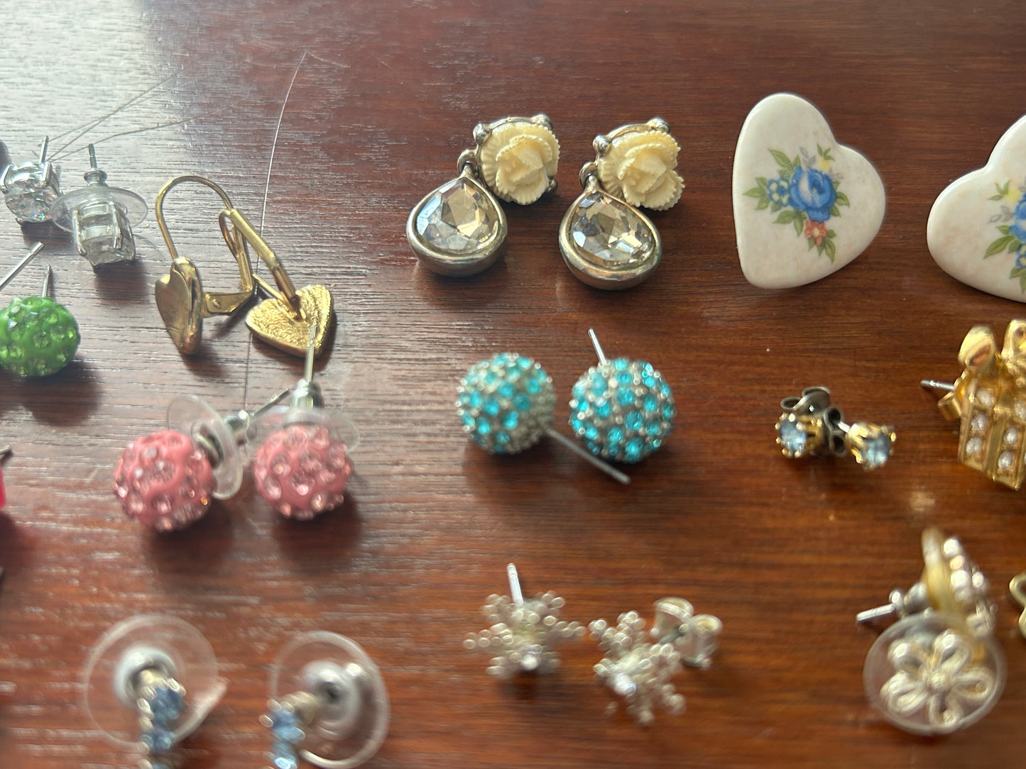 Vintage to Now Lot of Sweet Cute Pierced Earrings Hearts Flowers Rhinestones