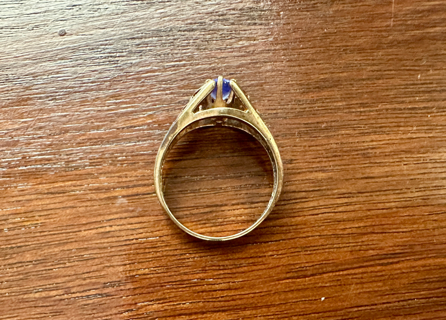 Vintage 14k Yellow Gold Oval Tanzanite Ring Sz 7.25 Open Work Design