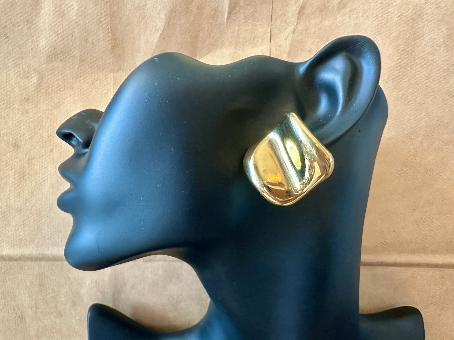 Vintage Gold Tone 80's Sculptural Style Pierced Large Earrings