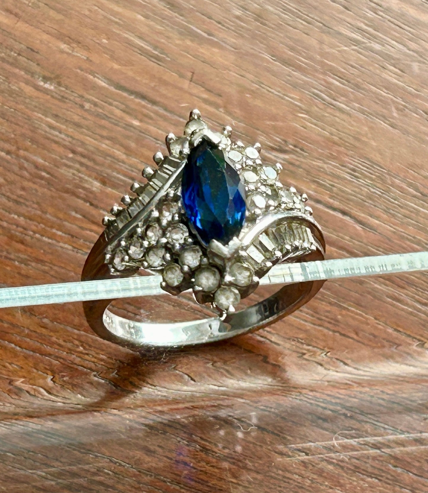 Sterling Silver 925 Blue Marquise Cubic Zirconia Cocktail Ring Sz 7