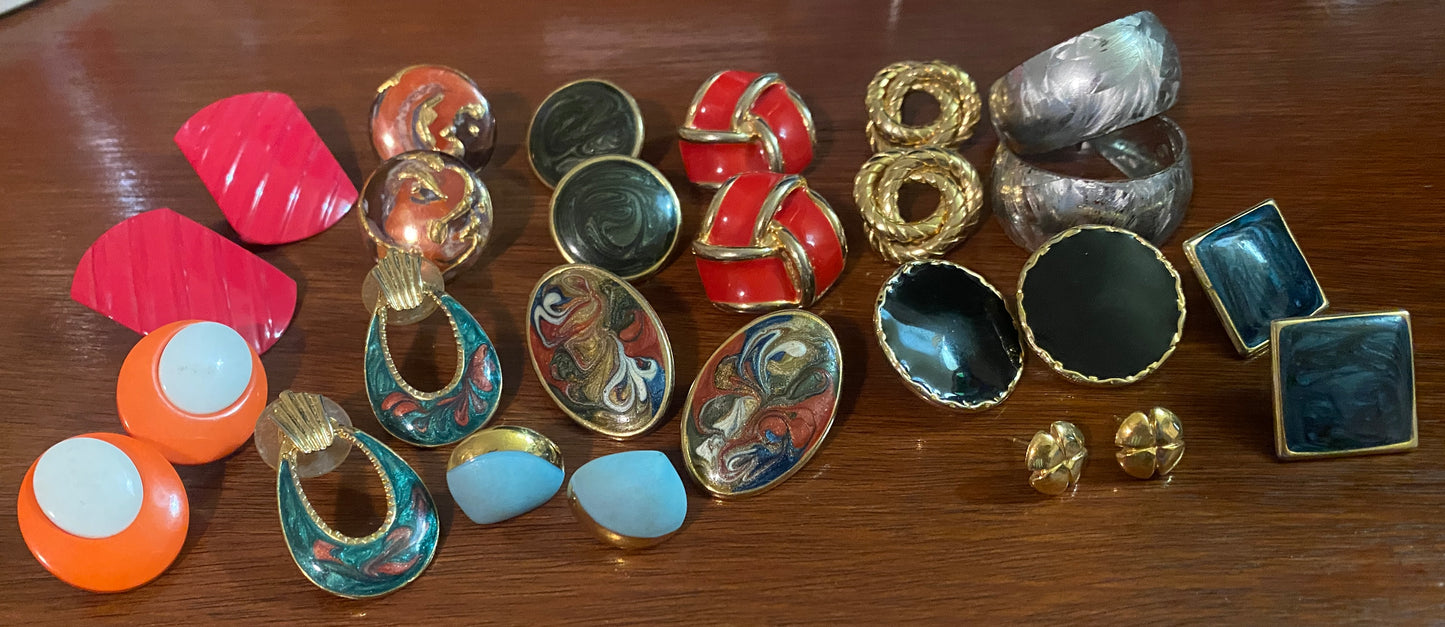 Vintage 80's Pierced Earring Lot Metal Neon Doorknocker Enamel