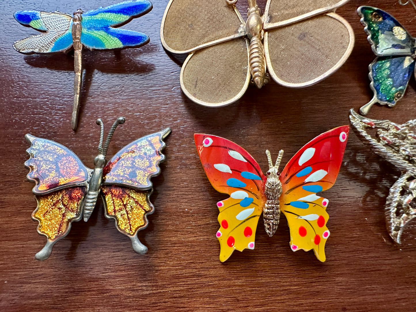 Vintage Butterfly Dragonfly Brooch Pin Lot Enamel Gold Silver Tone Rhinestone