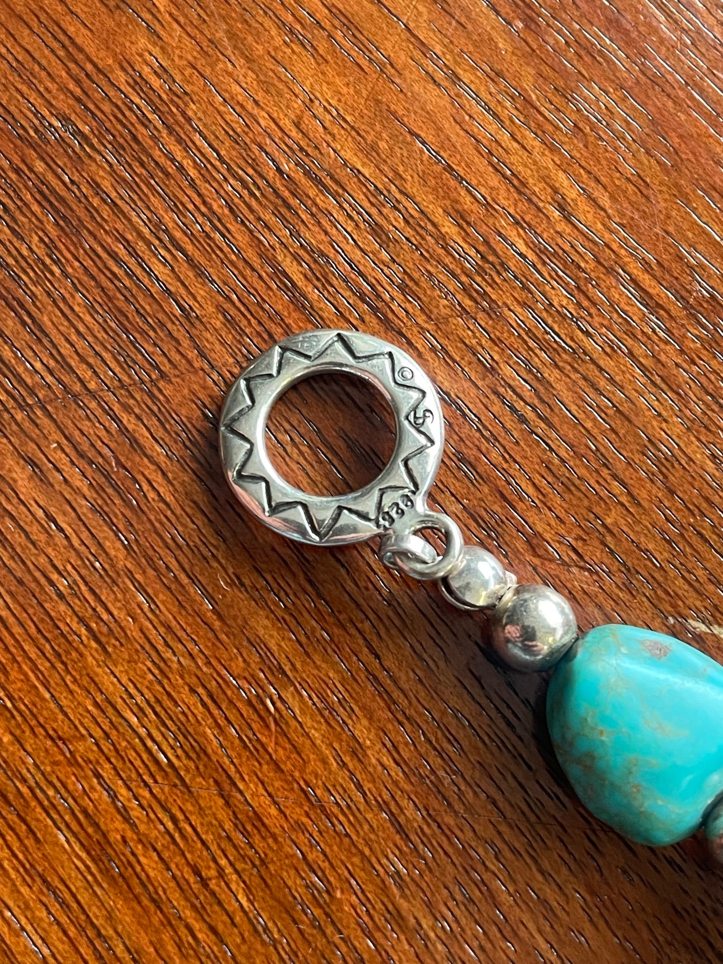 Vintage Turquoise Nugget Beads & Sterling Silver Southwest Bracelet