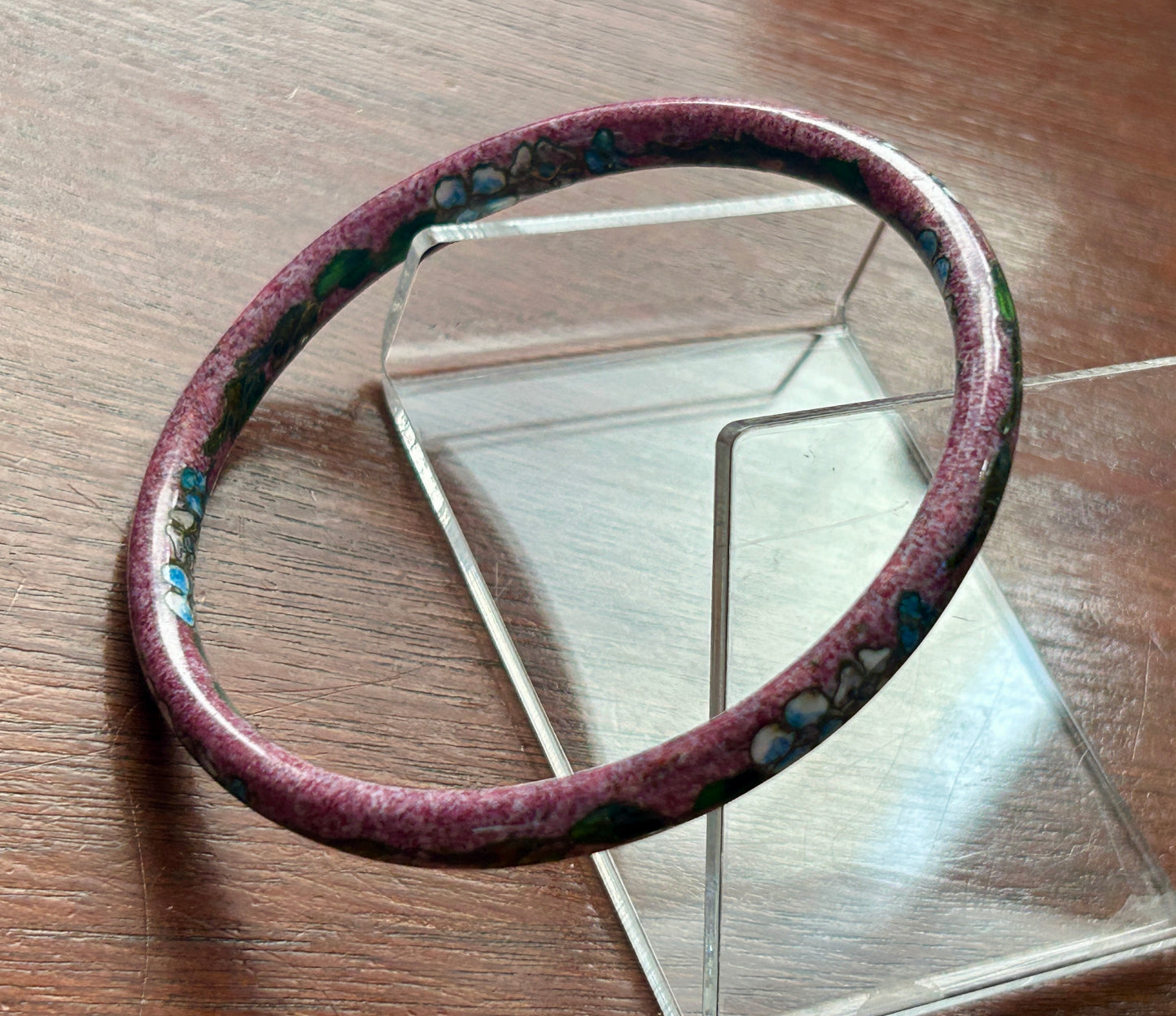 Vintage Cloisonne Enamel Flower Purple Bangle Bracelet