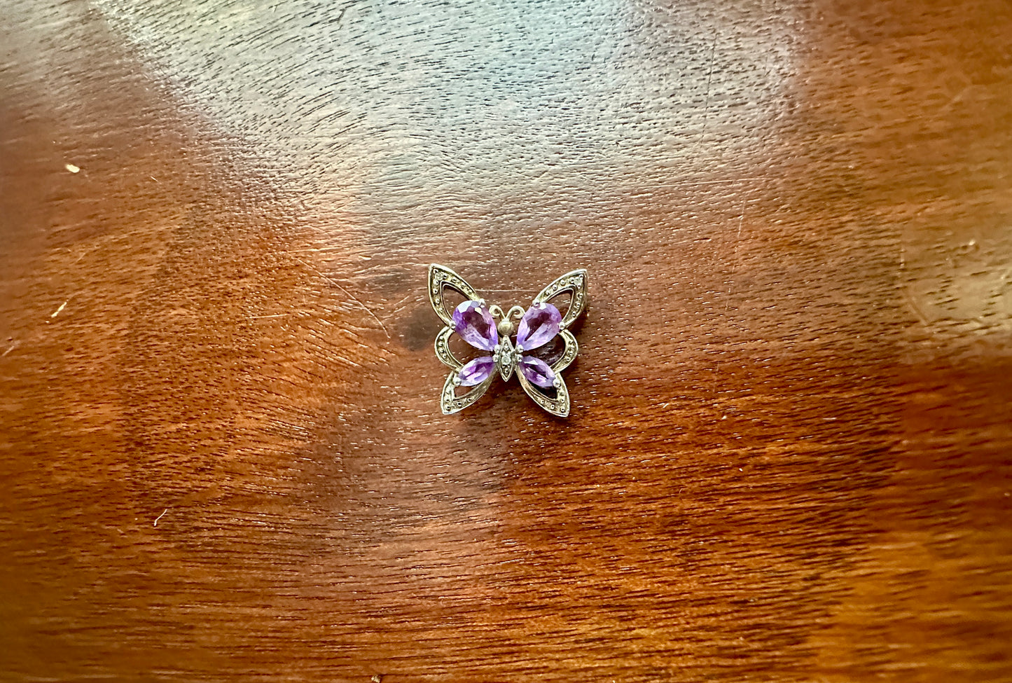 Designer SAI Sterling Silver 925 Purple Crystal Slide Butterfly Necklace Pendant