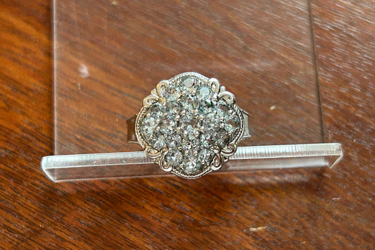 Vintage Sterling Silver Cluster Ring Clear Stones Sz 6.75