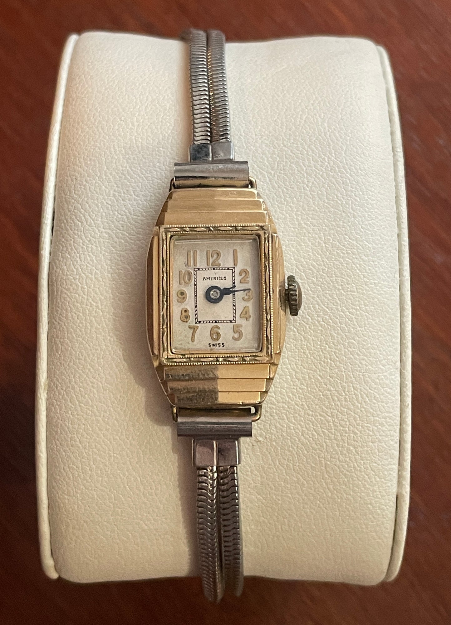 Vintage Two Tone Art Deco Americus Wristwatch Marked Hong Kong