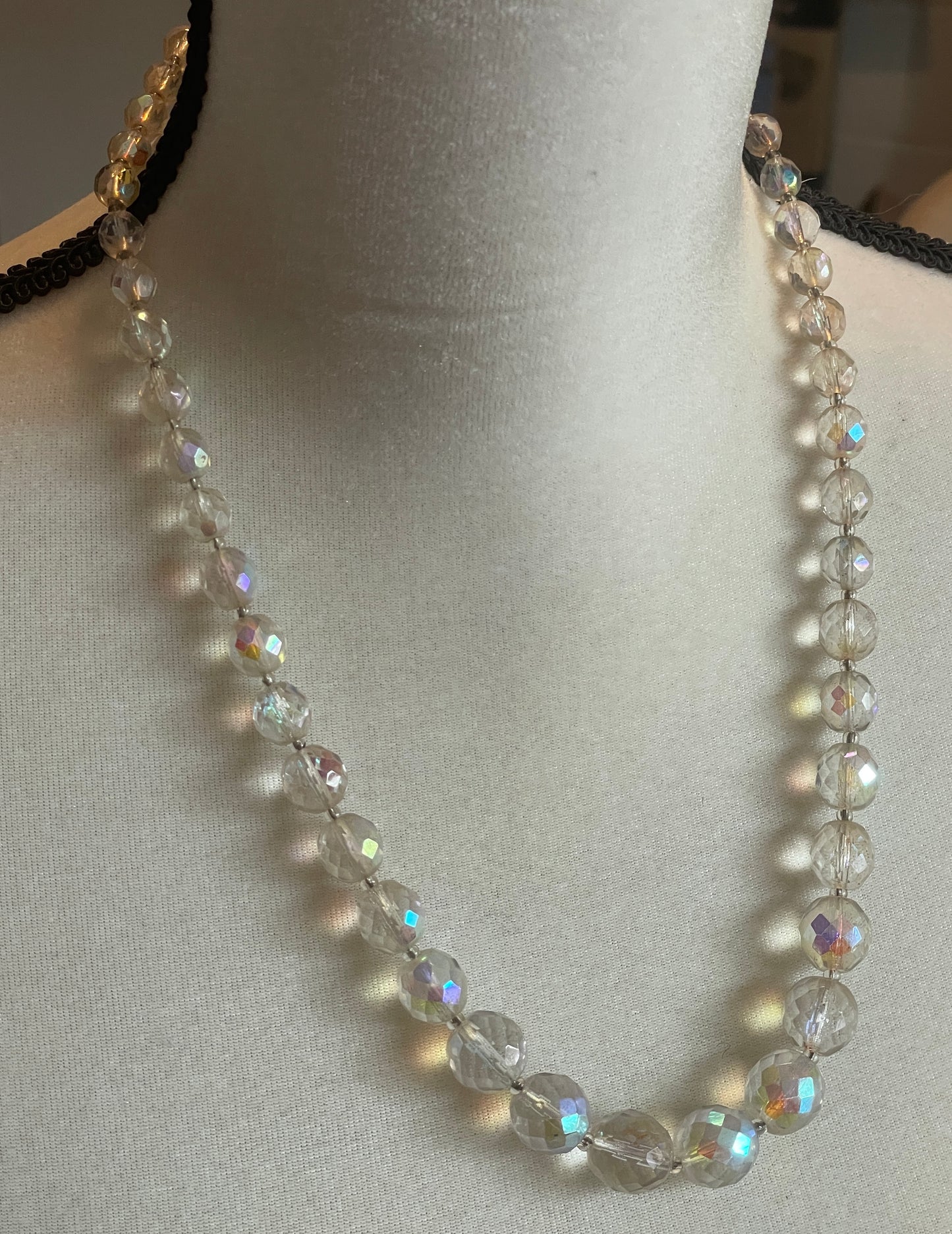 Vintage AB Aurora Borealis Glass Faceted Single Strand Bead Necklace