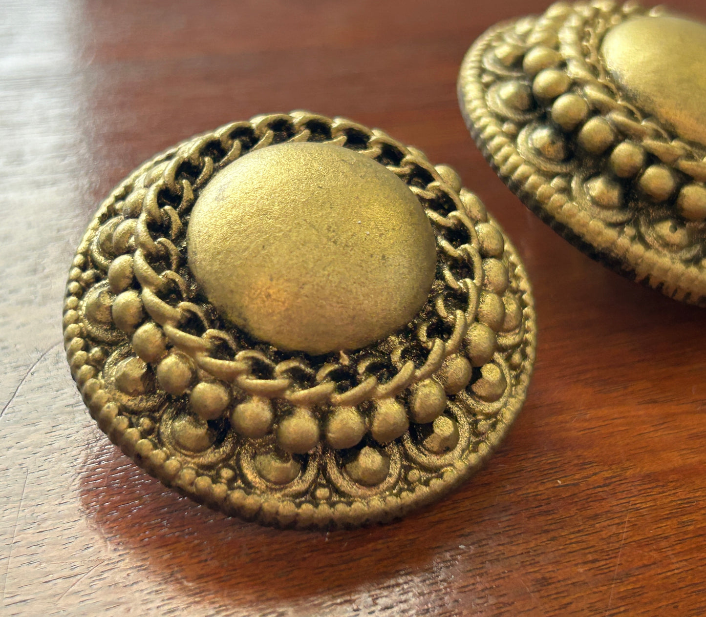 Vintage Resin Hand Painted gold Brass Over Sized Pierced Earrings