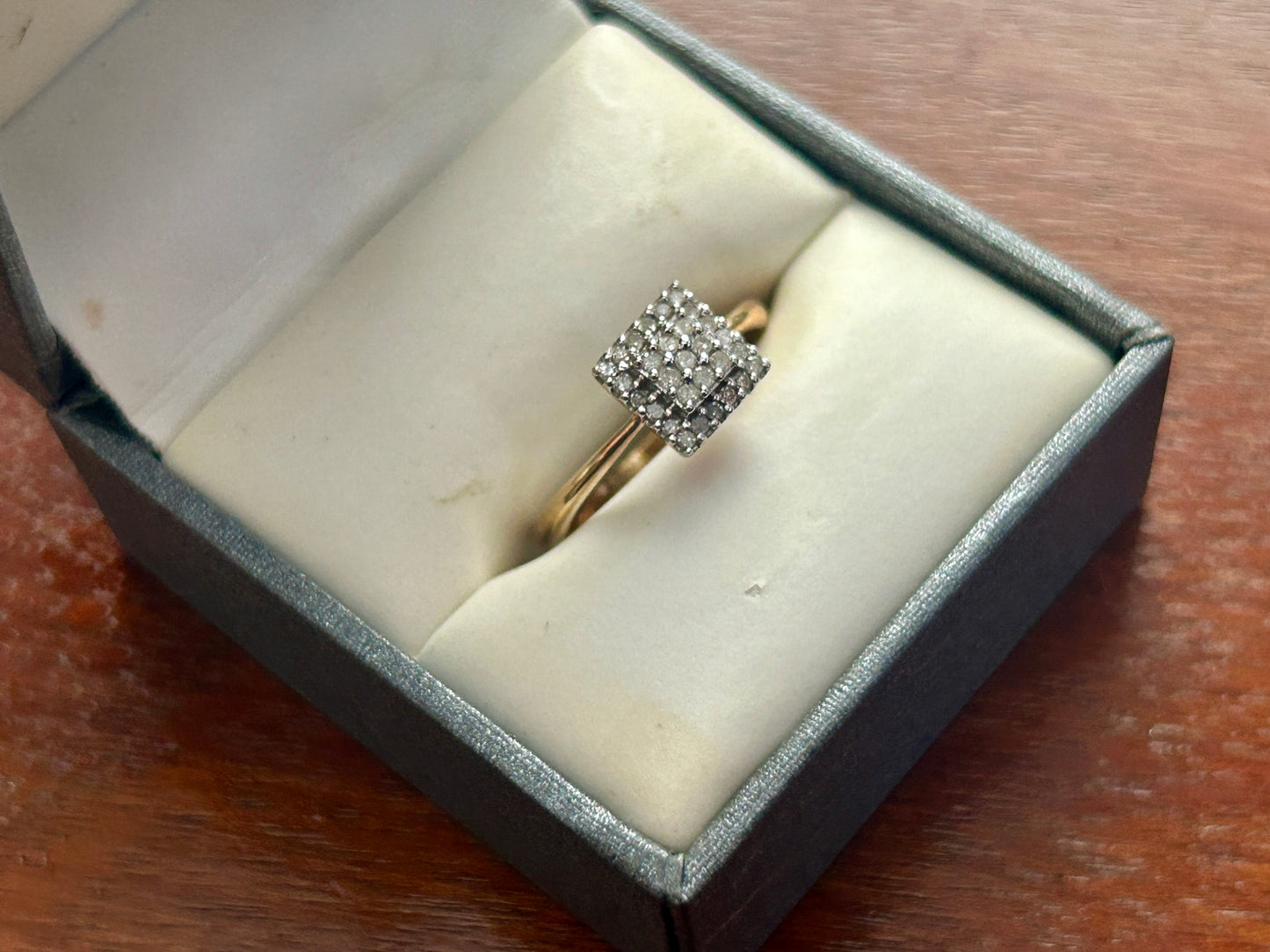 10k Yellow Gold Diamond Pave Set Square Shaped Engagement Ring Sz 6.75