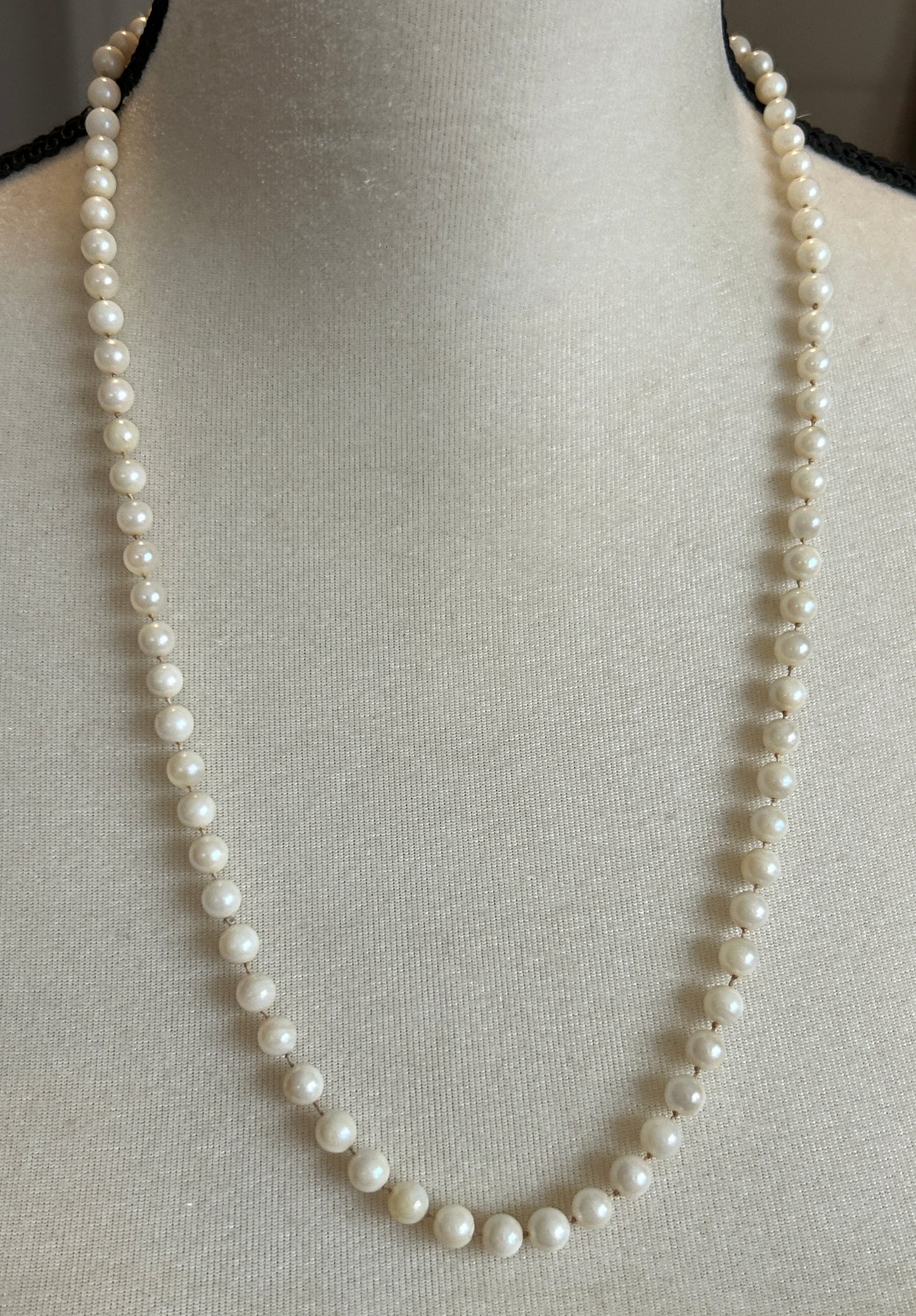 Vintage 6mm Real Pearl Single Strand Necklace 14k White Gold Clasp 25.5" Long