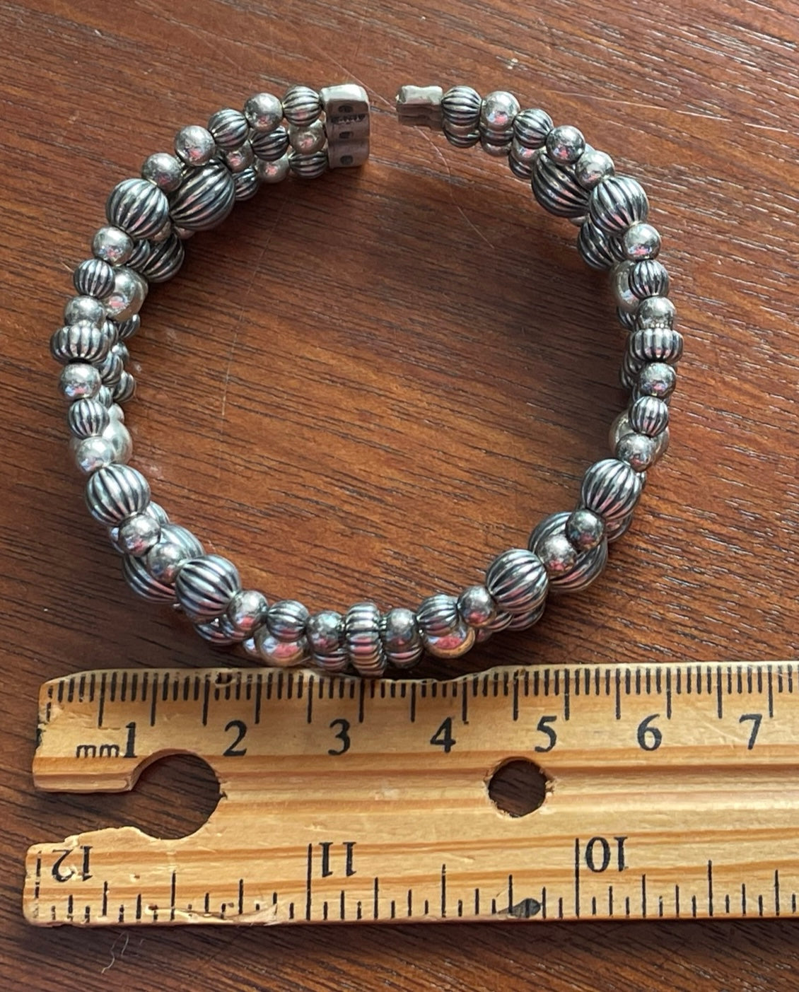 Carolyn Pollack Sterling Silver 925 Bead 3 Row Memory Wire Bracelet