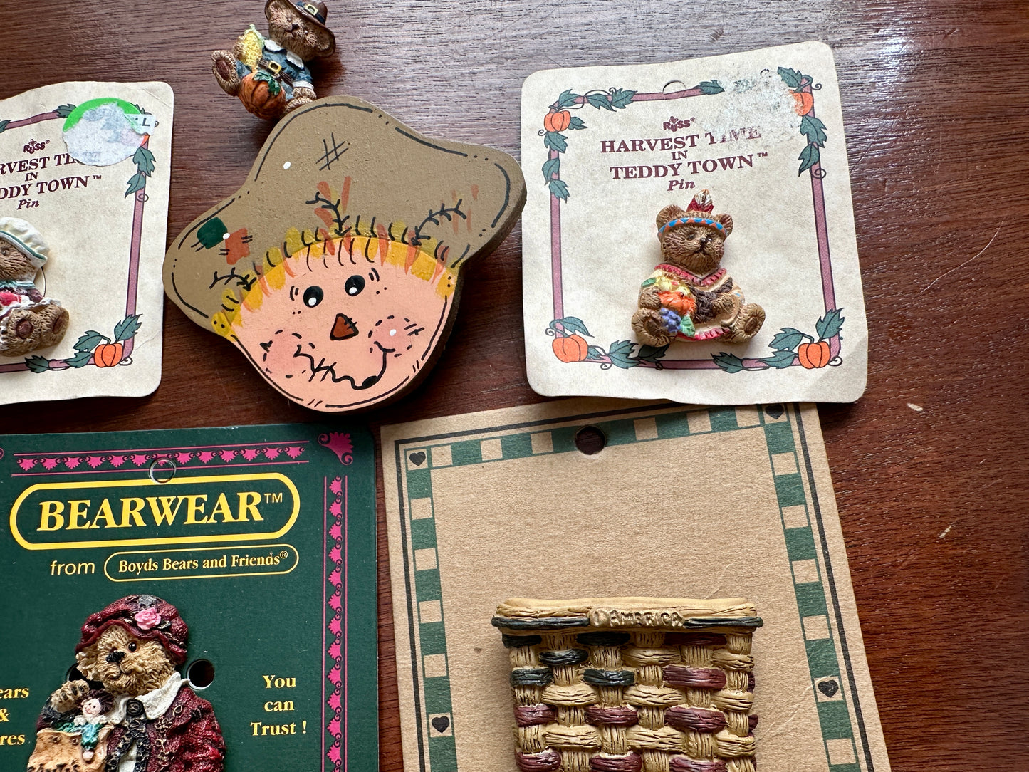 Brooch Pin Lot Boyds Bear Teddy Wood Resin Cute