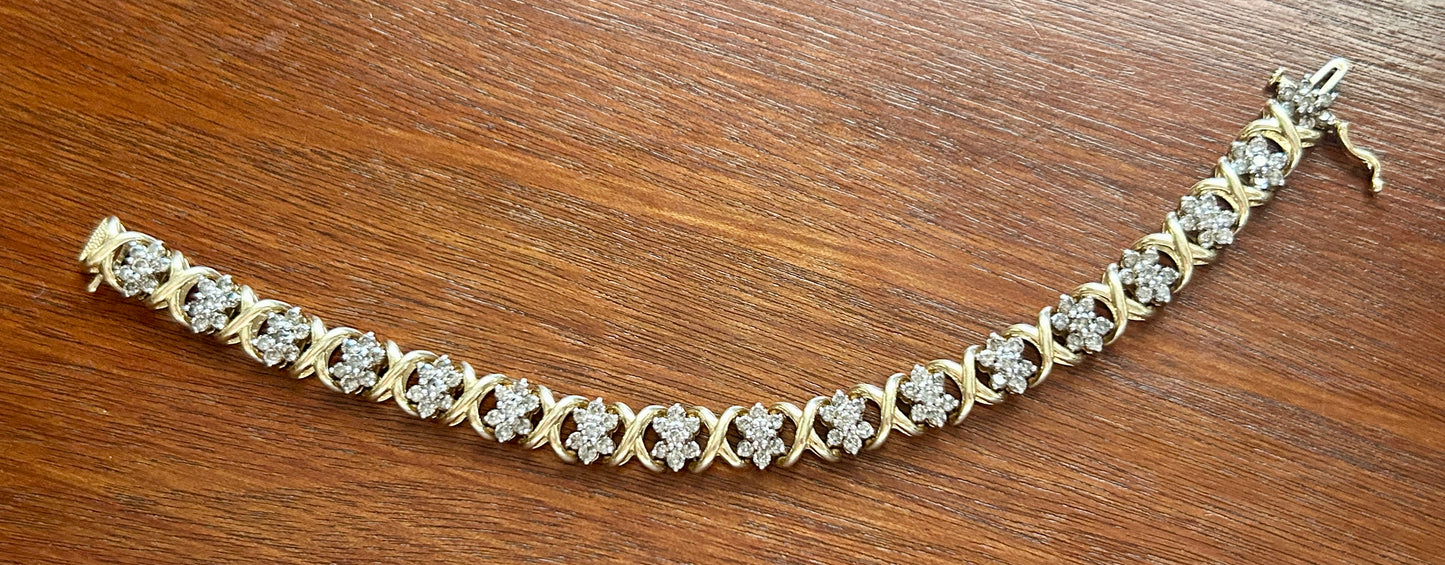 HEAVY 14k Yellow Gold X Design 3.5ctw Diamond Tennis Bracelet Signed JAFA