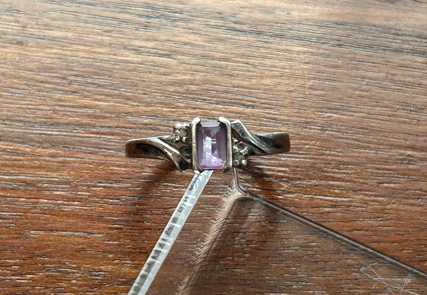 Sterling Silver 925 Emerald Cut Amethyst Ring Sz 8.75