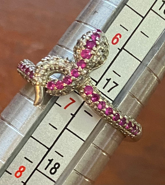 Sterling Silver 925 Pink White Stone Snake Ring Sz 6.75