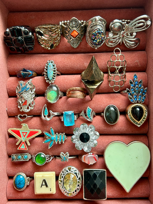 Vintage to Now Fashion Costume Cocktail Ring Lot Southwest Faux Turquoise & More