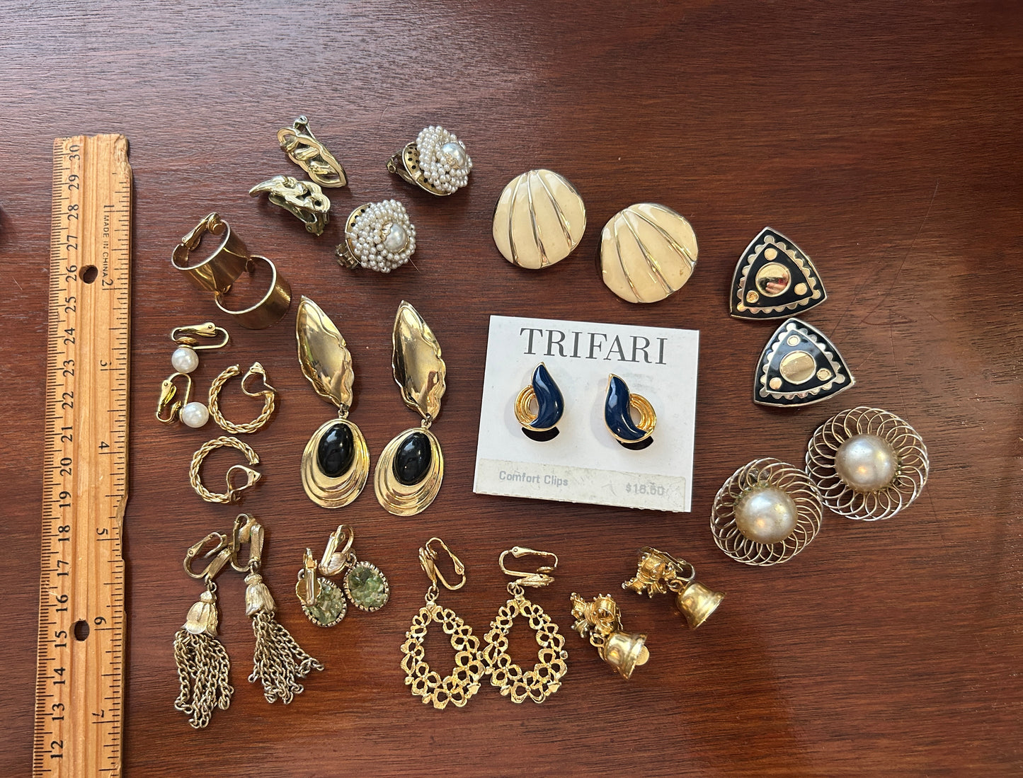 Vintage Lot of Clip On Earrings 80's Doorknockers Enamel Dangly Tassel Pearl