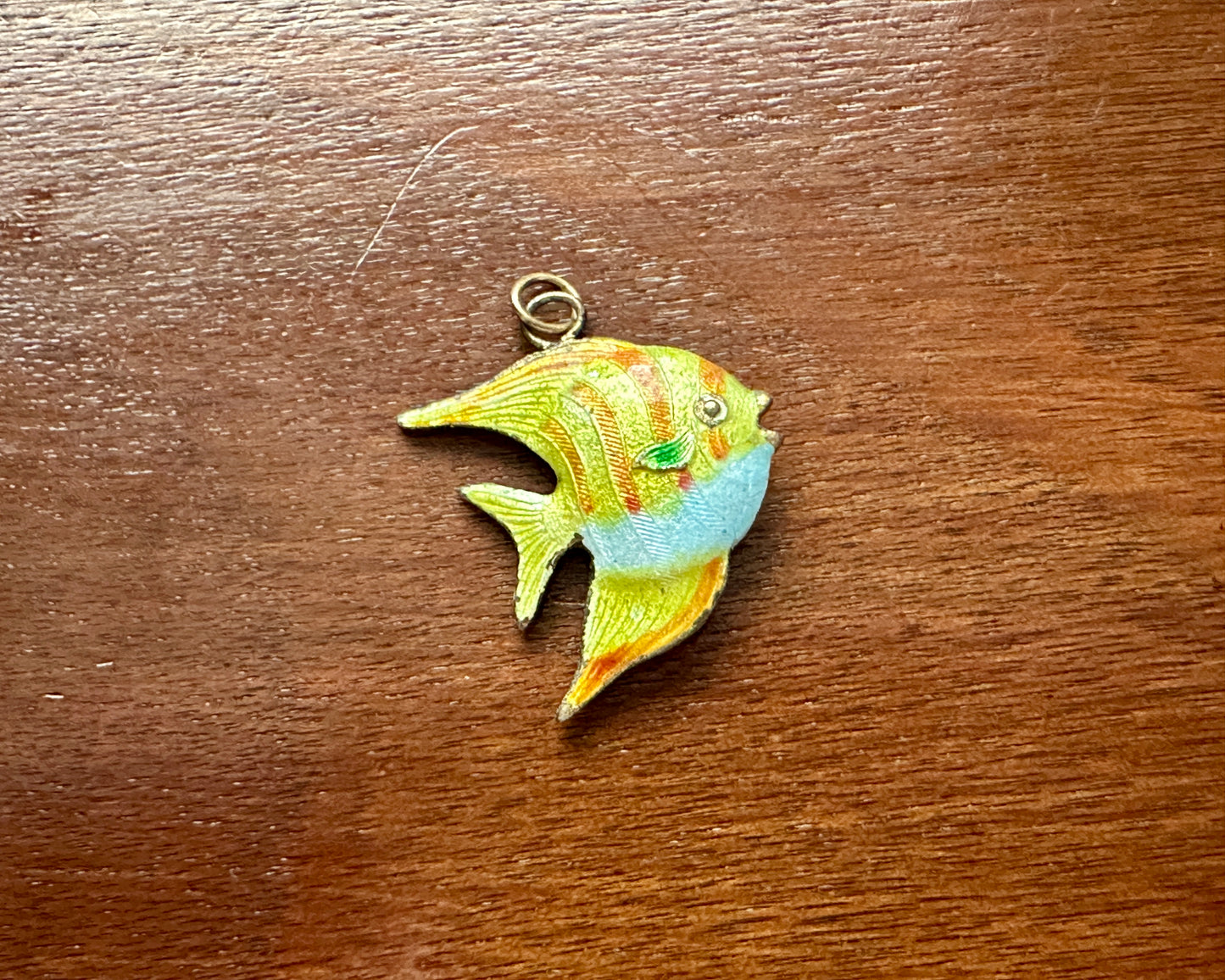 Vintage Cloisonne Enamel Tropical Color Angel Fish Necklace Pendant