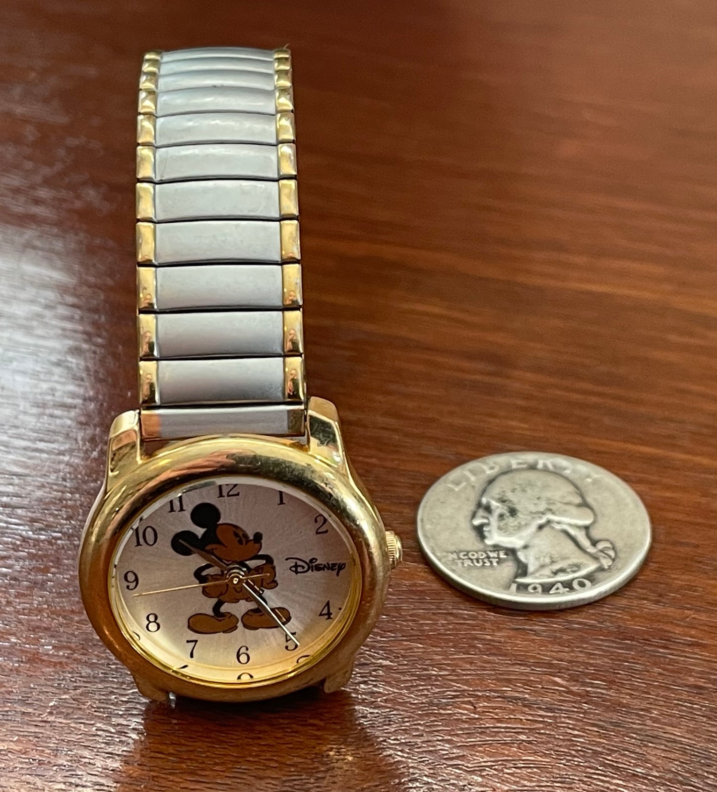 Vintage Disney Mickey Mouse Quartz Gold Silver Tone Wristwatch